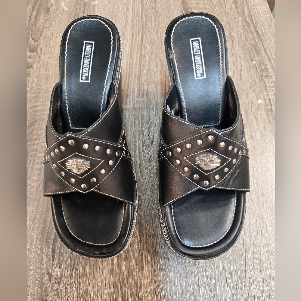 HARLEY-DAVIDSON Women's Black Studded Mules